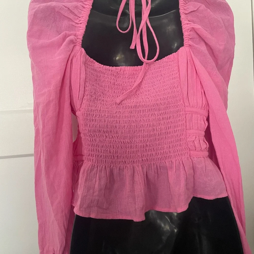 Free People Chloe aurora pink ballon sleeve peplum crop top Sz M? Sz tag missing